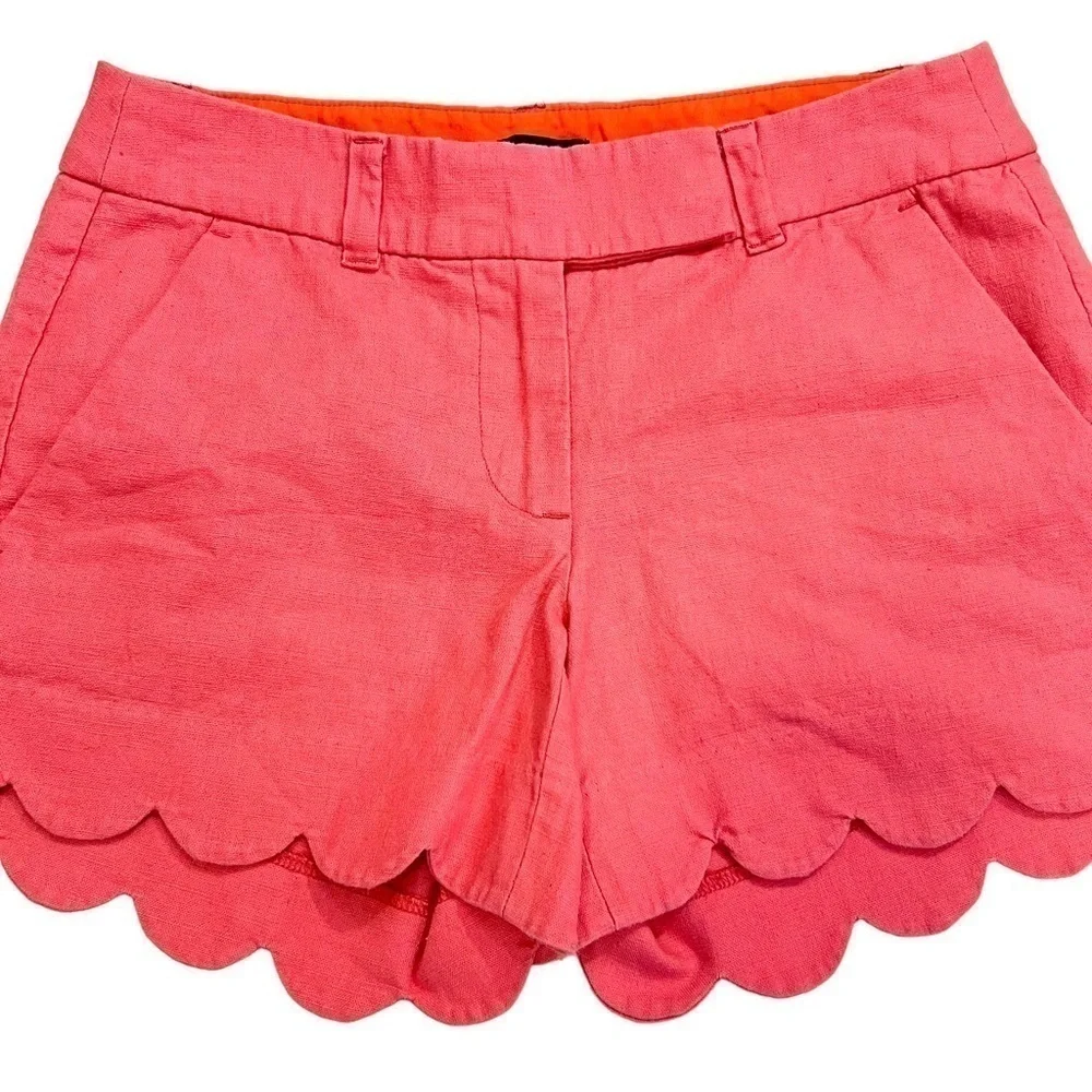 J Crew Factory Coral Orange Scalloped Hem Shorts Size 00